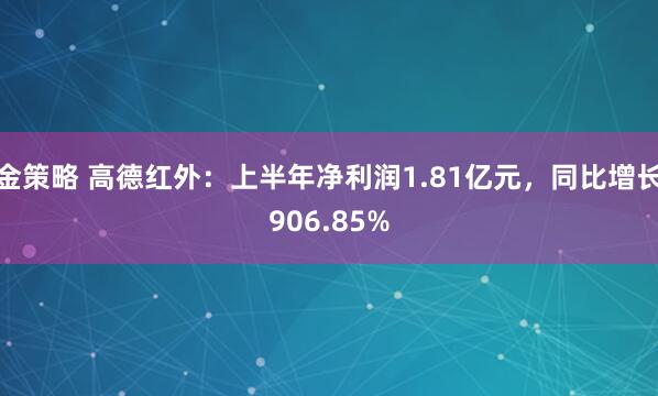金策略 高德红外：上半年净利润1.81亿元，同比增长906.85%