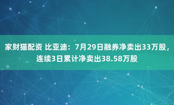家财猫配资 比亚迪：7月29日融券净卖出33万股，连续3日累计净卖出38.58万股